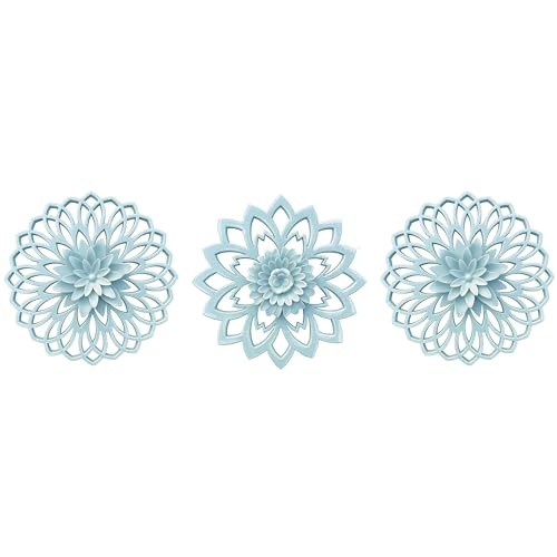PREMIUS 3 Piece Floral Plaque Wall Decor Set, Blue, 10 Inches