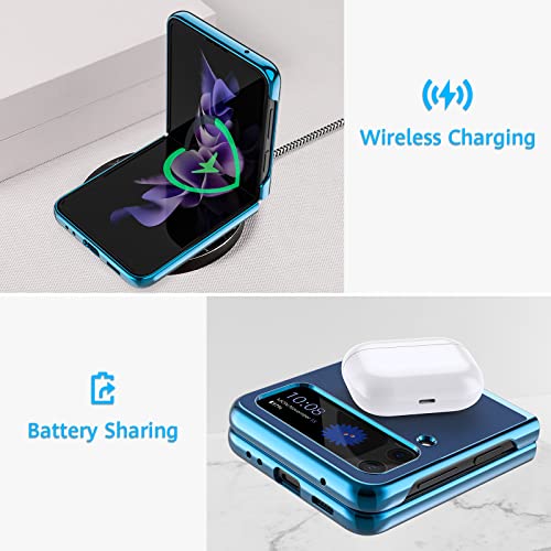 Mateprox Compatible With Samsung Galaxy Z Flip 3 Case, Slim Thin Lightweight Protective Phone Case With Non-Slip Leather Back With Electroplated Frame For Samsung Galaxy Z Flip 3 5G(Light Blue) #TOP2