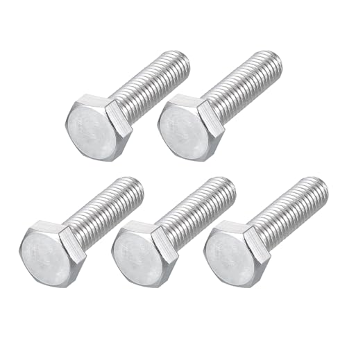 Image of METALLIXITY Hex Head Screw Bolt (M8-1.25x30mm) 5Pcs, 316 Stainless Steel, Fully Threaded, External Hex Drive, Bright Finish - for Repair, Silver