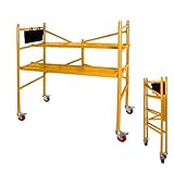 LEADALLWAY Portable Rolling Scaffolding Platform 4 Foot High Mobile Baker Scaffolding 770 LBS Capacity with Locking Wheels and Tool Bag, Yellow