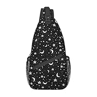 NISENASU Pattern Print Sling Bag Crossbody Backpack,Adjustable Chest Bag Casual Shoulder Backpack Travel Hiking Daypack, 10 Stars and Moons, One Size, Crossbody