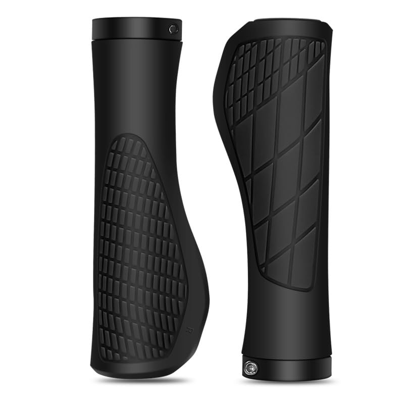 Mountain Bike Grips, Black Bike Handlebar Grips Inner Diameter 22mm Anti-Slip and Shock-Absorbing Bicycle Handlebar Grips with TPU and Silicone Material (Black)