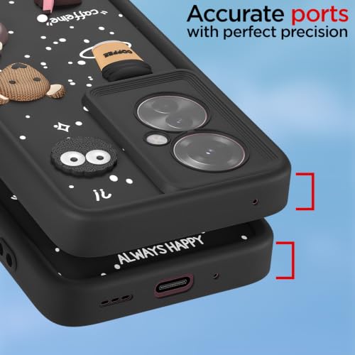 Image of Pikkme Back Cover for Oppo F25 Pro 5G | 3D Bear Silicone Cute & Fun Coffee Cartoon | Full Body Protection Bumper Case (Black)