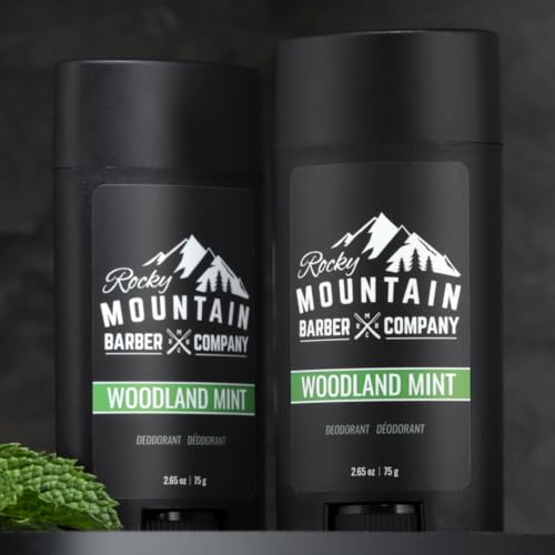 Image of Rocky Mountain Barber Company Woodland Mint Natural Deodorant, 2 x 2.65 oz | Made in the USA, Aluminum & Paraben-free, Plant-Based Ingredients & Peppermint Essential Oil, Daily Underarm Use, 2-Pack