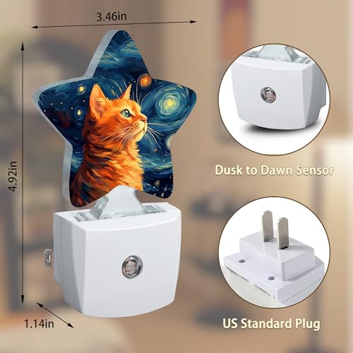Image of Starry Sky Cat Night Lights Plug in Wall Lamp Smart Dusk to Dawn Sensor for Home Decorative,Kids Room Bedroom Bathroom Kitchen Hallway Gifts