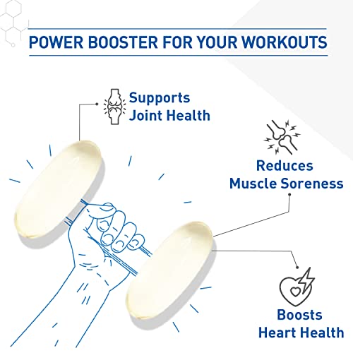 MuscleBlaze Biozyme Clear Omega 3 Fish Oil, 1250 mg Fish Oil with 500 mg EPA & 375 mg DHA, India's First Golden Omega Supplement, Helps Reduce Muscle Soreness, 60 Omega 3 Capsules