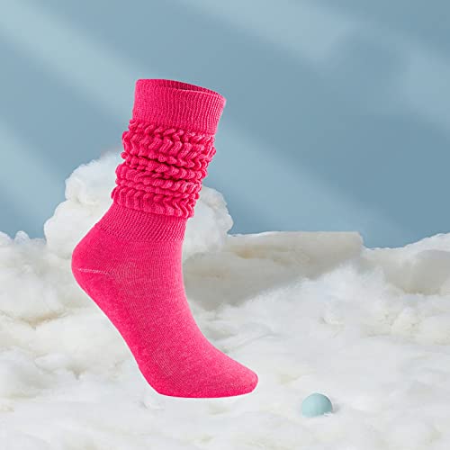 Mybfyabo 3 Pairs Slouch Socks For Women, Soft Extra Long Scrunch Knee High Sock, Bulk Pack （Rose Red，One Size） #TOP4