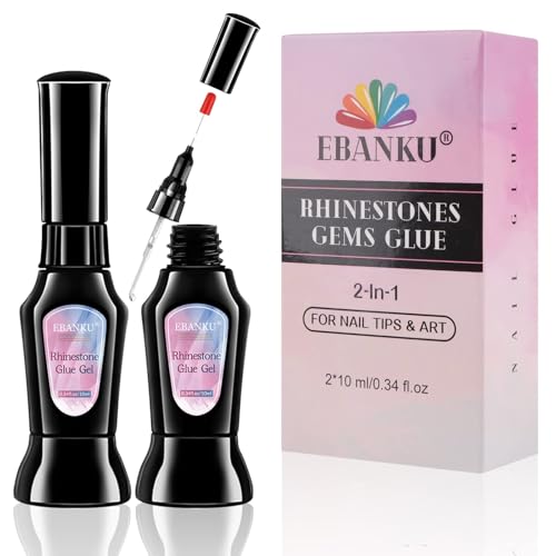 EBANKU 2 Pezzi Forte Colla per Unghie Gel con Pennello, Gel colla unghie finte per Strass, Ahesive UV Gel Colla per unghie, colla unghie per manicure da donna