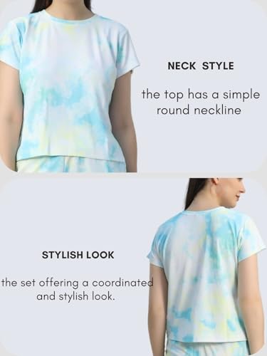 Image of GRECIILOOKS Cotton Co-Ord Set For Women | Outfits Tracksuit Set | Co-Ord Set For Women Stylish | Travel Pajama Set | Tie Dye Printed Short | Half Sleeve