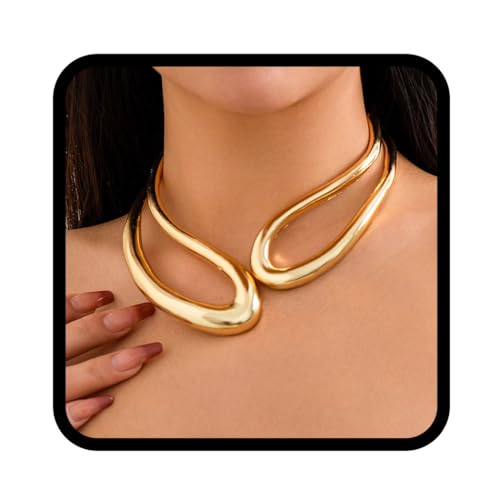 TWINKLEDE Chunky Gold Necklace Statement Choker Collar Necklaces for Women
