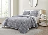 Tahari Home | Lolan Collection | Grey Medallion Soft Microfiber Quilt Set, King, Grey