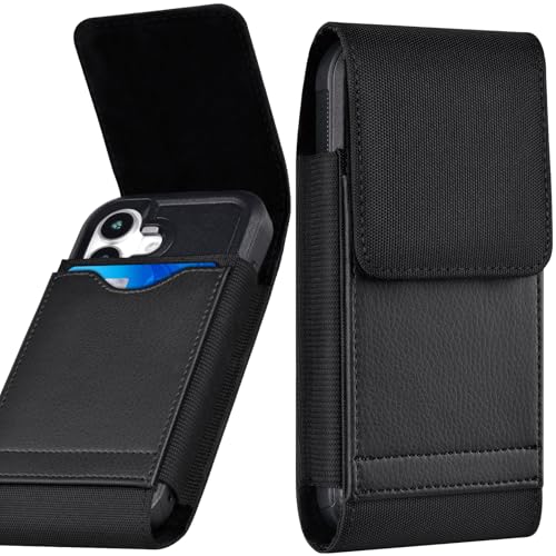 Étui de téléphone en cuir et nylon ykooe avec porte-cartes Noir XL