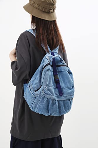 Image of MaxxCloud Vintage Denim Laptop Backpack Casual Canvas Daypack Handbag Purse Lightweight Rucksack Shoulder Bag