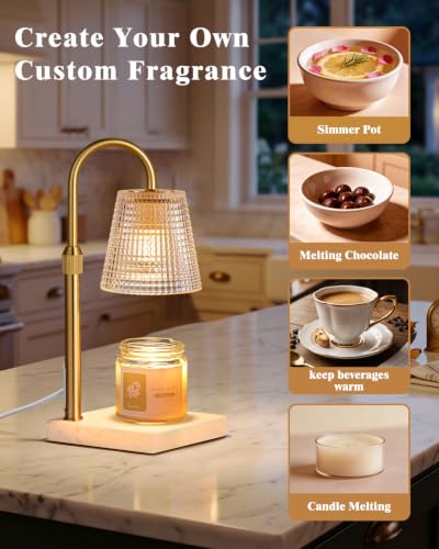 Image of White and Gold Marble Candle Warmer Lamp,Luxury Home Decor