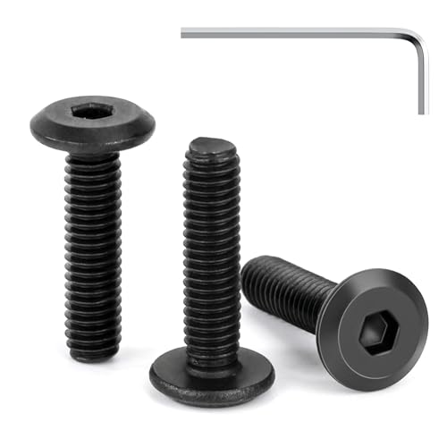 Tunejoy 30 Piezas Tornillos de Cabeza Plana M4 x 16 mm Negro Tornillo de Cabeza Hexagonal de Acero Inoxidable A2 V2A Perno de Muebles con llave Allen Rosca Completa