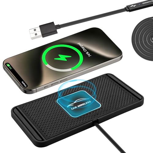 VOBOR Chargeur Induction Voiture, 10W Tapis de Charge sans Fil Rapide Antidérapant, Support Telephone Voiture Induction Universel pour Casques de Téléphone Portable, etc. (USB 1m)