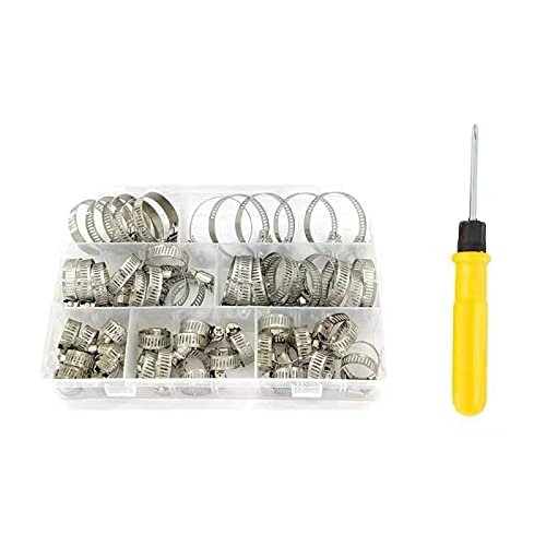 60 Stück Profi Schlauchschellen Set, 8-38mm Einstellbare Edelstahl Rohrschellen, 7 Größen Schlauchklemmen mit Schraubendreher und Aufbewahrungskoffer, für Wasserrohr Automobiltubing etc Cover