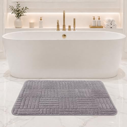 Image of LUXE HOME INTERNATIONAL Microfiber Bath Mat for Bathroom Anti Slip Water Soak Plush Soft Bahrain Maze Door Mat for Home Bedroom Washable Floor Rug (40x58cm Grey) Pack of 1