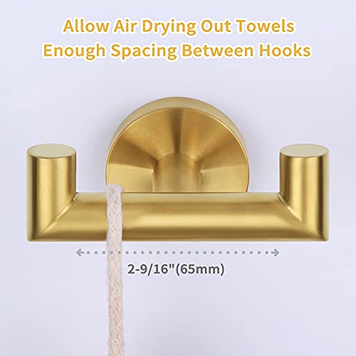 Angle Simple Bathroom Double Hook Brushed Gold, Sus304 Stainless Steel Bath Towel Holder, Double Robe Hanger Wall Mount #TOP4
