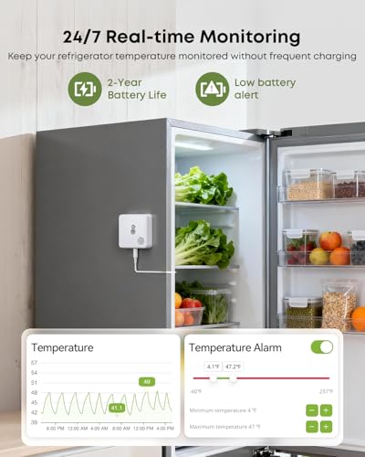 MOCREO WiFi Refrigerator Thermometer with Freezer Alarm, Email Alert, App Notification, Data Logging Export, No Subscription Fee, 2 Remote Temperature Sensor for Home Kitchen, Hot Tub