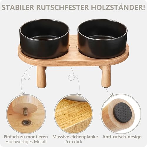 MOPANG Hundenapf Erhöht für Große Hund, Hundenapf Keramik mit Holzständer, Futternapf- und Wassernapf-Set für Hunde, 1800 ml, Dunkelgrau
