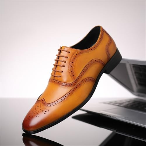 Mens Chunky Heel Oxfords Lace Up Retro Leather Business Vintage Brogue Shoes Breathable Shoes2