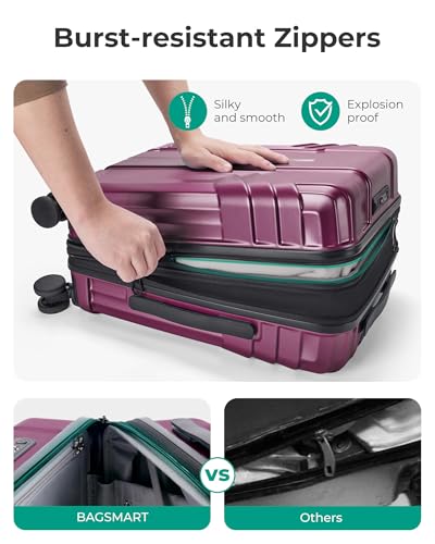 Image of BAGSMART Expandable Carry On Luggage 22x14x9 Airline Approved, Purplish Red | Spinner Wheels, TSA Lock, Lightweight Hard Shell, Suitcase,22x14x9 Airline Approved