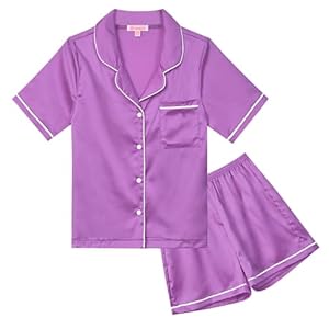 QPANCY Kids Satin Pajamas Sets Baby Boy Girl Button-Down Silk Sleepwear 2 Piece Short Sleeve Loungewear Clothes Set