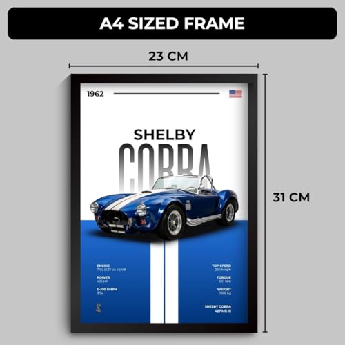 Image of Shelby Cobra Poster | Framed 1962 Shelby A4 Sized (31 x 23 cm) | Cobra Muscle Poster for Wall, Gift for Boys, American Muscle Car Frames | Car Posters for Wall, Bedroom, Hostel, Study Area, Hostel (F 064)
