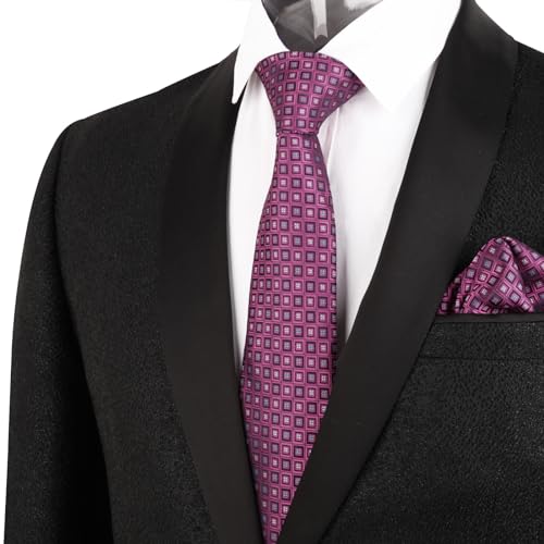 Image of Alizeal Mens Vintage Solid Plaid Tie with Pocket Square 3.15inches Necktie Set