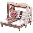 KidKraft Sdraio da Giardino per Bambini in Legno, Doppio Lettino Prendisole con Tettuccio Parasole e Cuscini, Mobili per Giardino e per Esterno, Strisce Beige e Bianche, 00534