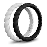 Enso Rings Stackable Braided Silicone Wedding Ring – Comfortable and Flexible Design - Obsidian/Misty Grey - 2 Pack - Size 7
