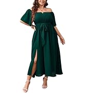 SCOMCHIC Womens Plus Size Maxi Dress Summer Off The Shoulder Wedding Guest Flowy A-Line Split Lon...