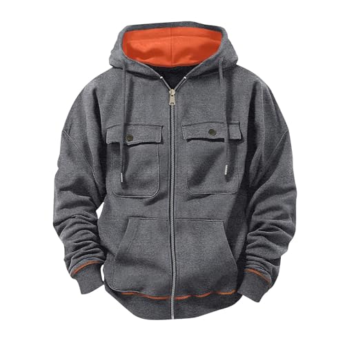 Mens Zip Up Hoodie Fleece Cargo Tactical Long Sleeve Hooded Sweatshirt Fall Casual Athletic Outfits Multi Pockets2