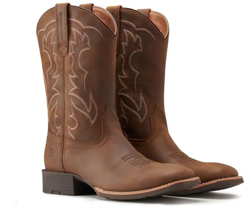 Cowboy Boots For Men - Mens Sport Wide Square Toe Western Boot,Oil/Slip Resistant,Durable Fashionable Classic Pull on 10 Inch Wellington Boots - Leather3