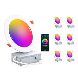 CLOUDY BAY [6 Pack] 6inch Smart WiFi LED Recessed Lights,RGBCW Color Changing Recessed Lighting,Compatible with Alexa and Google Home Assistant,No Hub Required,15W 2700K-6500K,CRI90+ Wet Location