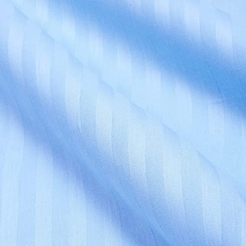 Image of 300 TC Glace Cotton Plain Stripe Queen Size Single Bedsheet with 1 Pillow Cover for Home, Hotel, Guest Room (60 X 90) Inch Light Blue Pack 1