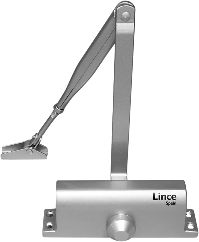 Door Closer for Doors LINCE, Force 2-3 for 40-60 Kilos Silver, Certified to UNE-EN1154 Standard, Not Suitable for RF Doors.