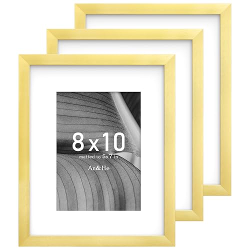 An&He 8x10 Picture Frame, Gold Photo Frame for Tabletop and Wall Display, Minimalist Design, Set of 3