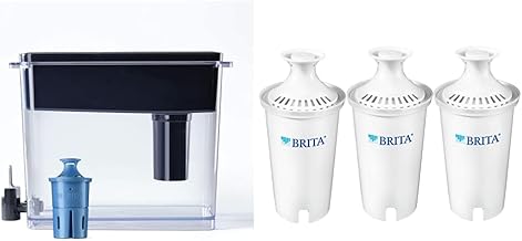 Brita Extra Large 18 Cup Filtered Water Dispenser with 1 LONGLAST + Filter, NSF Certified to Reduce Lead, BPA Free – UltraMax, Black & Water Filter Pitcher Advanced Replacement Filters, 3 Count