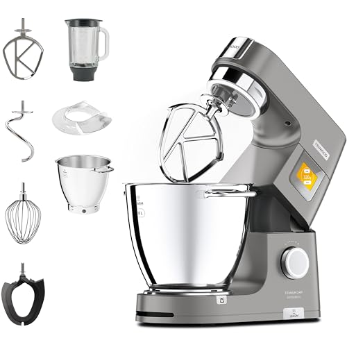 Kenwood Titanium Chef Patissier XL, keukenmachine met 7L EasyWarm kom, ingebouwde weegschaal en blender, 1400 Watt, RVS, KWL90.034SI, Zilverkleur,Zilver