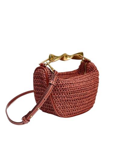 Straw Crossbody Bags for Women, Beach Woven Handbag Summer Chic Crescent Shoulder Purses with Adjustable