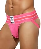 Arjen Kroos Men's Jockstrap Athletic Support Jock Strap with 3' Elastic Waistband & Ventilated Pouch for Gym/Sports Pink
