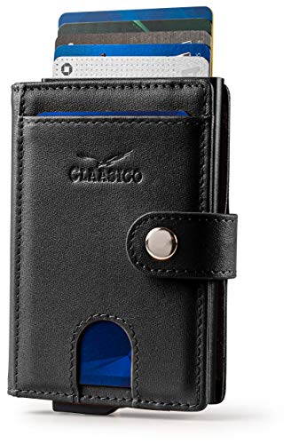 Claasico Men Slim Bifold Pop Up Wallet & Credit Card Case | Compact Card Holder w/Pop Out Button & ID Window