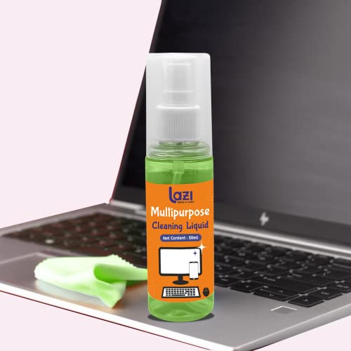 Image of LAZI 2 in 1 Laptop Cleaning Kit - 100ml Green Liquid Spray Screen Cleaner with Microfiber Cloth for Laptops, Mobiles, Phones, iPhone, MacBook, Electronics gadgets, PC, LED, LCD, TV and Computer Screen