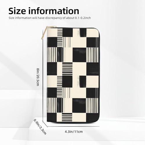 Leather Thin Slim Wallets for Women Men - Fashion Abstract Black White Print Card Wallet Holder with Zipper2