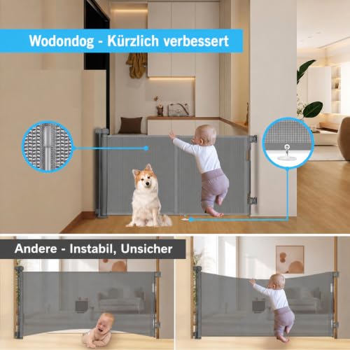 Treppenschutzgitter Einziehbares Babygitter für Treppen, Erweiterbar auf bis zu 200 cm breites Hundegitter für Treppen, Türen, Flure… – Ansicht 2