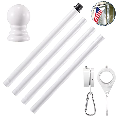 BONWIN White Flag Pole Kit for House, 5 FT Thickened Stainless Steel Outside Wall Mount Flagpole for 3x5\' American Flag with 1\" Tangle Free 360° Rotating Flag Pole Rings Hardware for Porch Residential
