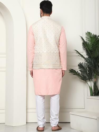 Image of Sojanya (Since 1958 Men'S Silk Blend Kurta Pyjama & Nehru Jacket Combo