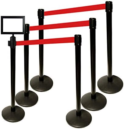 Crowd Control Center 40" HT Retractable Belt Queue Safety Stanchions Barrier Combo Set (6 Posts Red Belt+SFrame+WBracket)